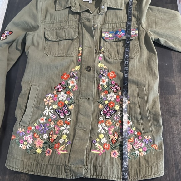 RedHerring Army Green Floral Butterfly Embroidered Utility Jacket Size 8 - Picture 10 of 12